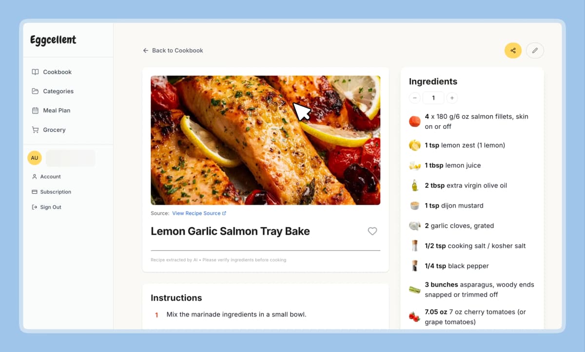 AI extracting recipe from video